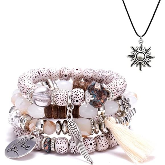 4 Pack Bohemian Bracelet Set for Women Girls Multilayer Stretch Stackable - Picture 2 of 2